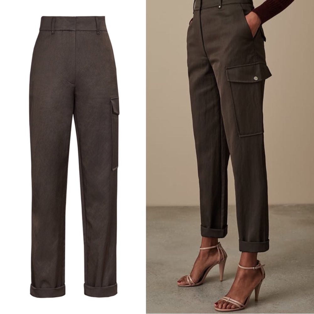 REISS • Hero Straight Fit Cargo Trouser pants high rise brown olive utility
